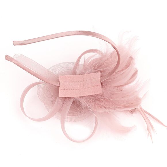 9433 Fascinators Hat For Women Pink Tulle Tea Party Headband With Feather main image 4